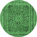 Round Machine Washable Medallion Emerald Green Traditional Area Rugs, wshtr73emgrn