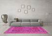 Machine Washable Medallion Pink Traditional Rug in a Living Room, wshtr73pnk