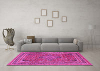 Machine Washable Medallion Pink Traditional Rug, wshtr73pnk