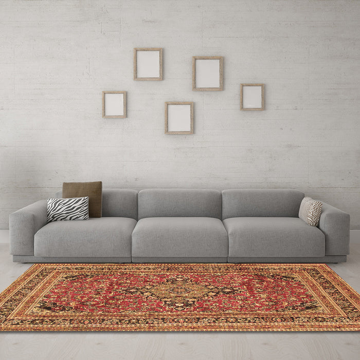 Machine Washable Medallion Brown Traditional Rug in a Living Room,, wshtr73brn