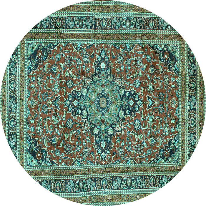 Round Medallion Turquoise Traditional Rug, tr73turq