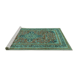 Sideview of Machine Washable Medallion Turquoise Traditional Area Rugs, wshtr73turq