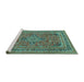 Sideview of Machine Washable Medallion Turquoise Traditional Area Rugs, wshtr73turq