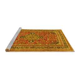 Sideview of Machine Washable Medallion Yellow Traditional Rug, wshtr73yw