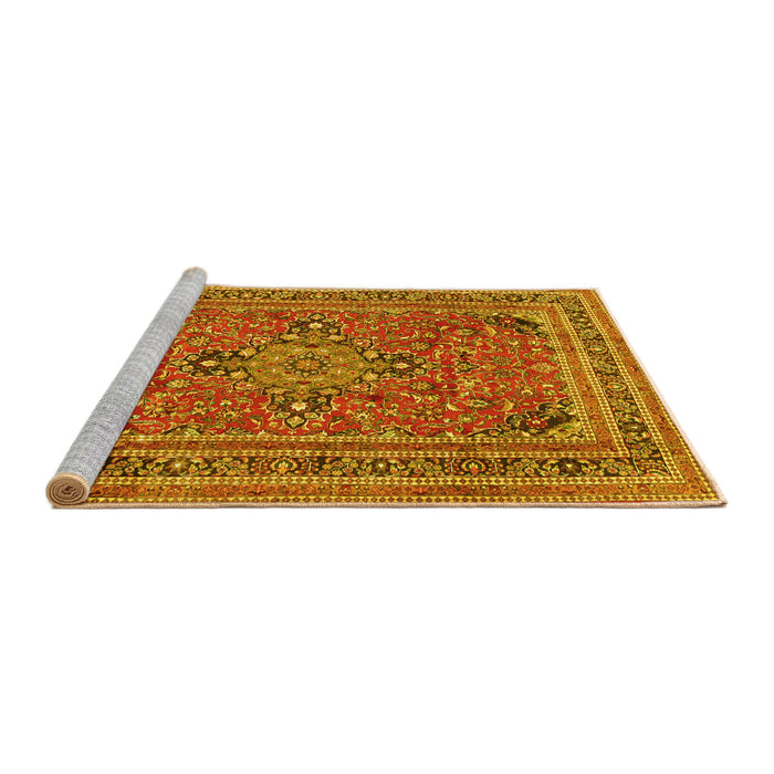 Sideview of Machine Washable Medallion Yellow Traditional Rug, wshtr73yw