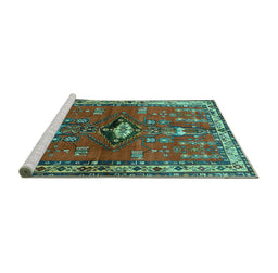 Sideview of Machine Washable Persian Turquoise Traditional Area Rugs, wshtr740turq