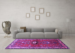 Machine Washable Persian Purple Traditional Area Rugs in a Living Room, wshtr740pur