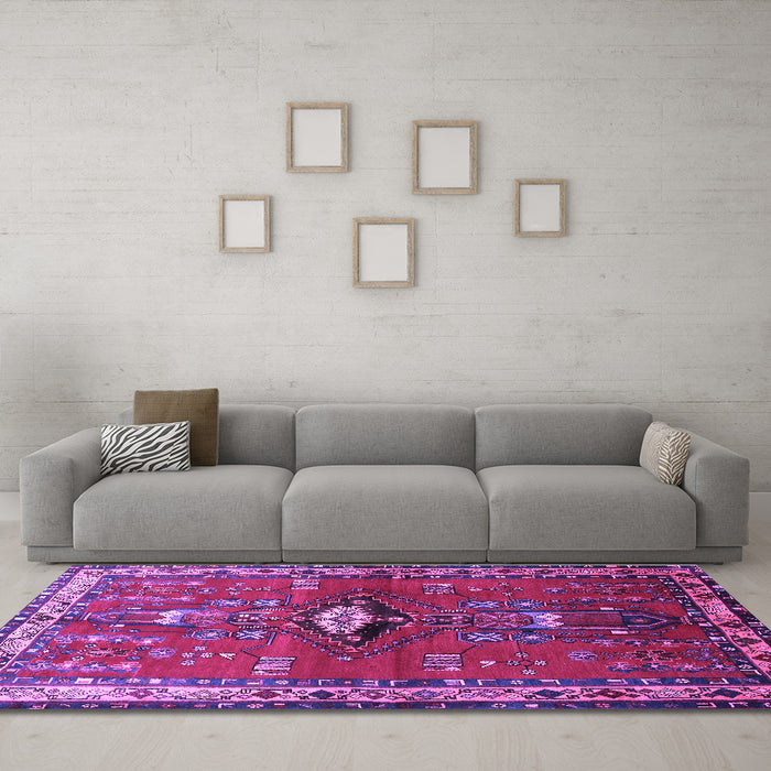 Machine Washable Persian Purple Traditional Area Rugs in a Living Room, wshtr740pur