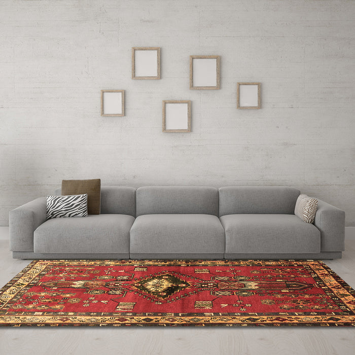 Machine Washable Persian Brown Traditional Rug in a Living Room,, wshtr740brn