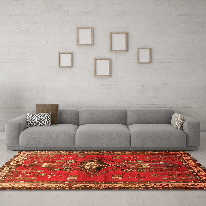 Machine Washable Persian Orange Traditional Area Rugs in a Living Room, wshtr740org