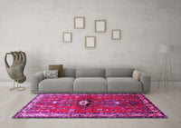 Machine Washable Persian Pink Traditional Rug, wshtr740pnk