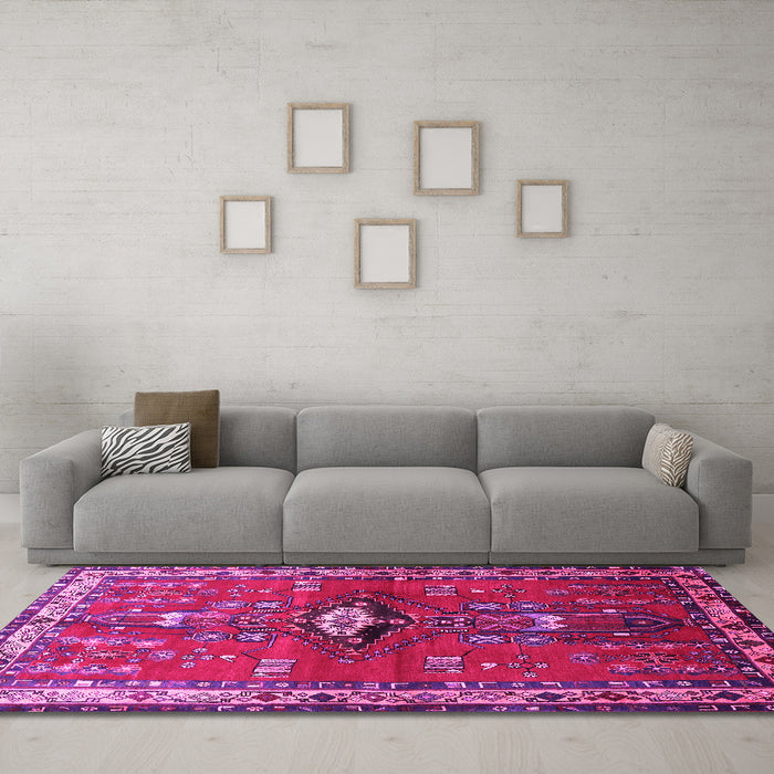 Machine Washable Persian Pink Traditional Rug in a Living Room, wshtr740pnk