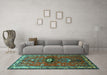 Machine Washable Persian Turquoise Traditional Area Rugs in a Living Room,, wshtr740turq