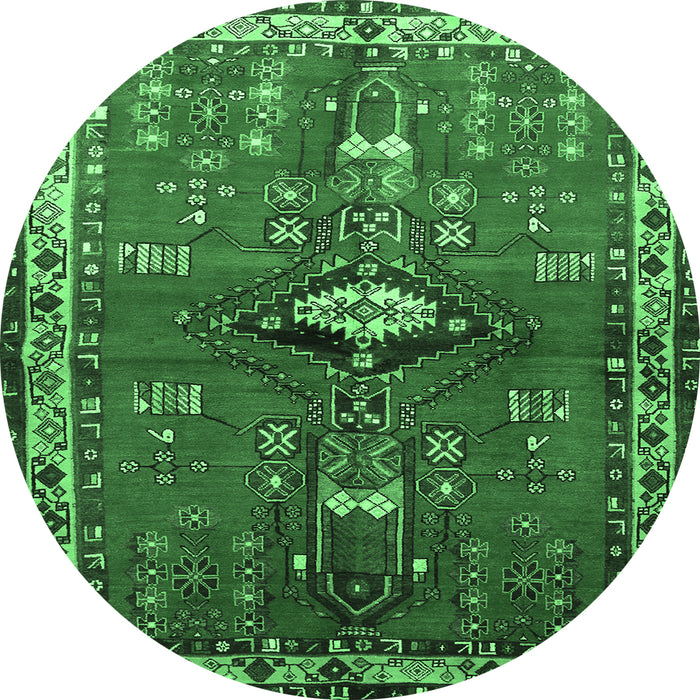 Round Persian Emerald Green Traditional Rug, tr740emgrn
