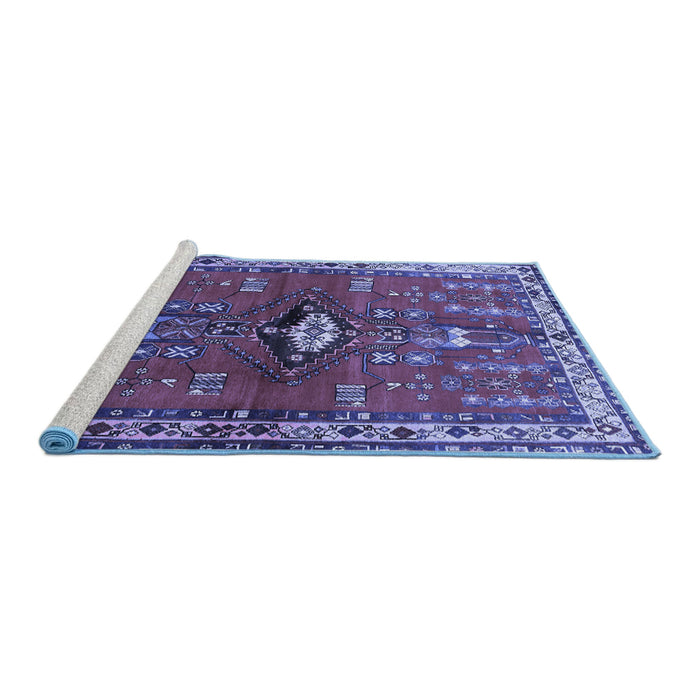 Sideview of Machine Washable Persian Blue Traditional Rug, wshtr740blu