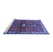 Sideview of Machine Washable Persian Blue Traditional Rug, wshtr740blu