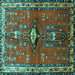 Square Machine Washable Persian Turquoise Traditional Area Rugs, wshtr740turq