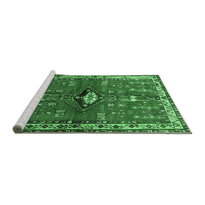 Sideview of Machine Washable Persian Emerald Green Traditional Area Rugs, wshtr740emgrn