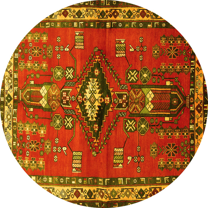 Round Persian Yellow Traditional Rug, tr740yw