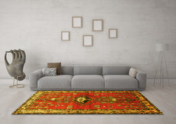 Machine Washable Persian Yellow Traditional Rug in a Living Room, wshtr740yw