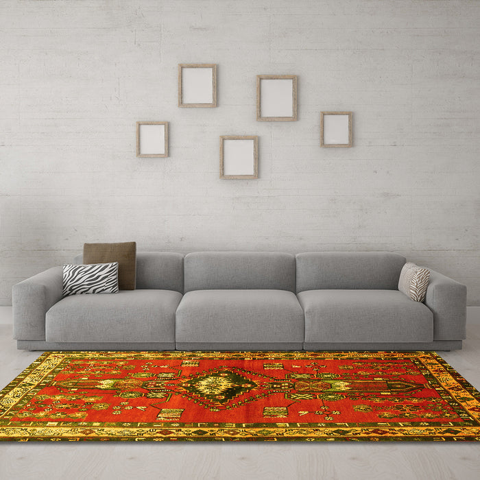 Machine Washable Persian Yellow Traditional Rug in a Living Room, wshtr740yw