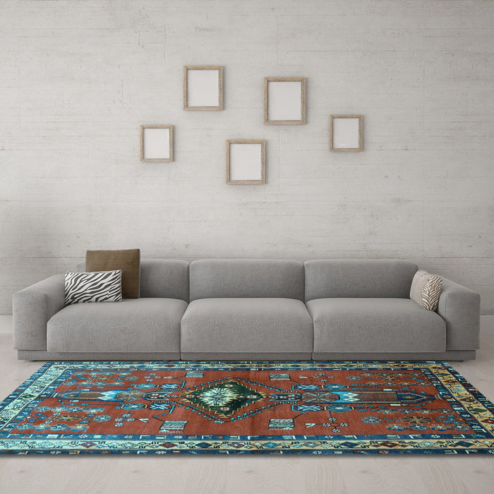Machine Washable Persian Light Blue Traditional Rug in a Living Room, wshtr740lblu