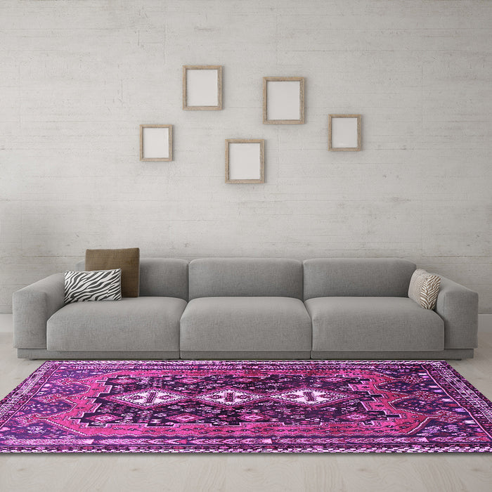 Machine Washable Persian Purple Traditional Area Rugs in a Living Room, wshtr741pur