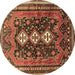 Round Persian Brown Traditional Rug, tr741brn