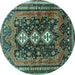 Round Machine Washable Persian Turquoise Traditional Area Rugs, wshtr741turq