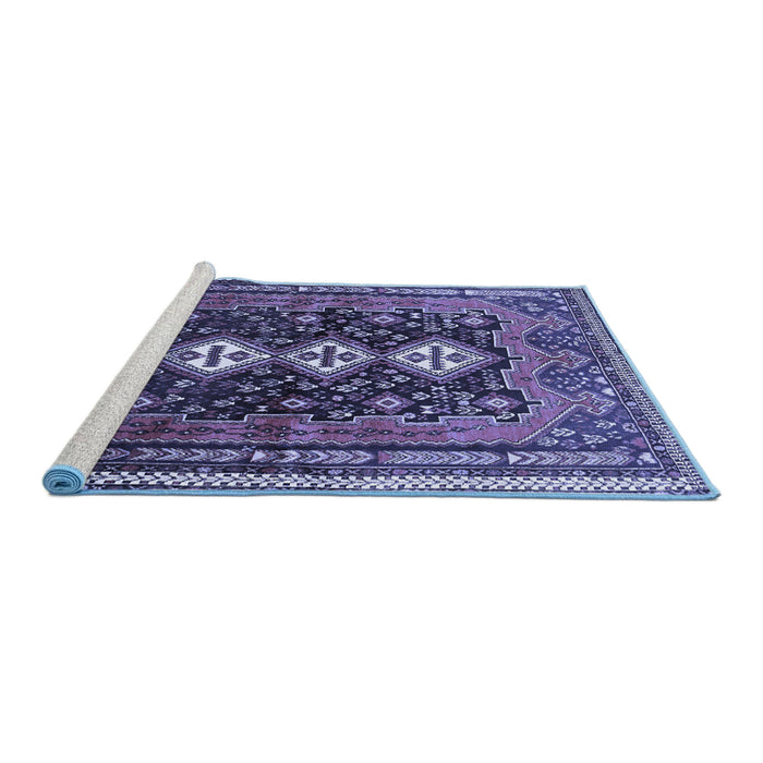 Sideview of Machine Washable Persian Blue Traditional Rug, wshtr741blu