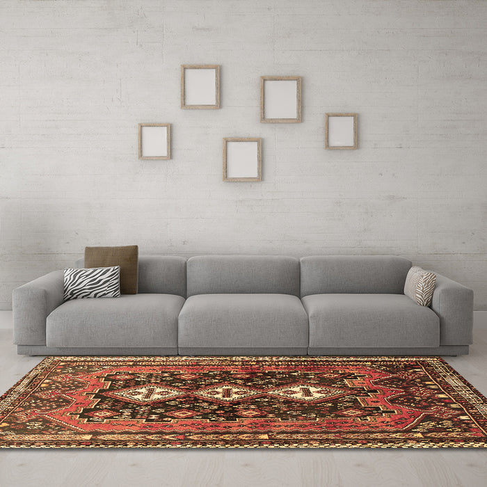 Machine Washable Persian Brown Traditional Rug in a Living Room,, wshtr741brn