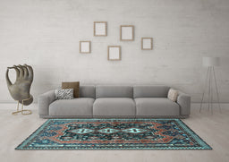 Machine Washable Persian Light Blue Traditional Rug in a Living Room, wshtr741lblu
