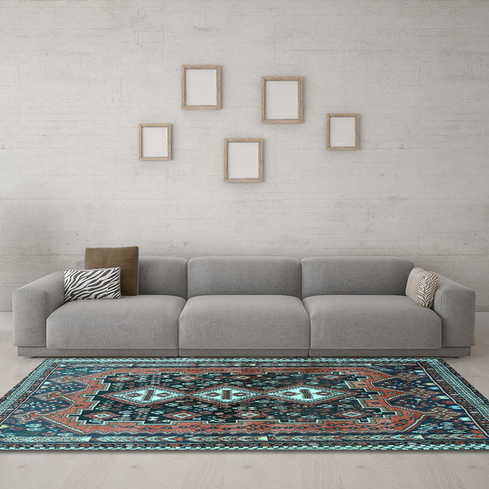 Machine Washable Persian Light Blue Traditional Rug in a Living Room, wshtr741lblu