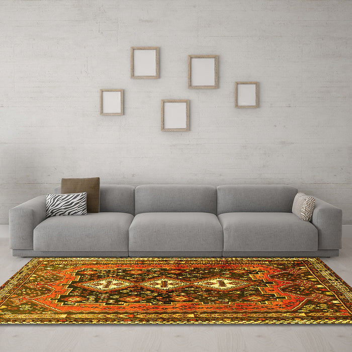 Machine Washable Persian Yellow Traditional Rug in a Living Room, wshtr741yw