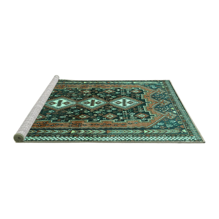 Sideview of Machine Washable Persian Turquoise Traditional Area Rugs, wshtr741turq