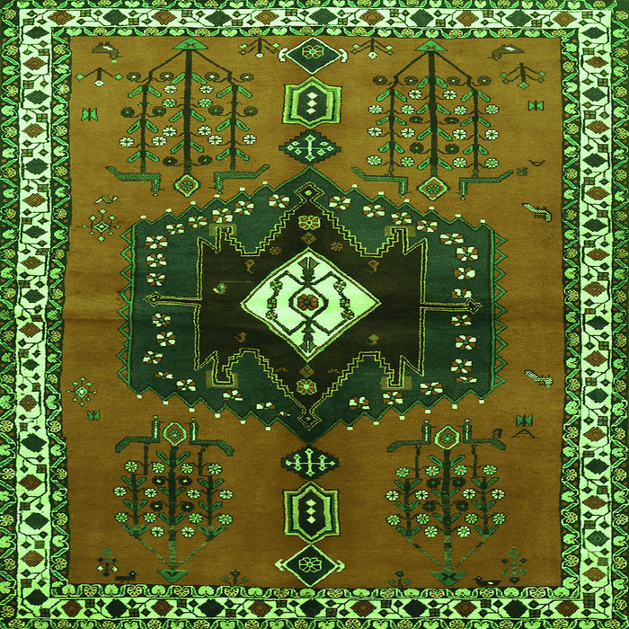 Round Machine Washable Persian Green Traditional Area Rugs, wshtr742grn