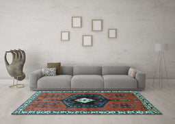 Machine Washable Persian Light Blue Traditional Rug in a Living Room, wshtr742lblu