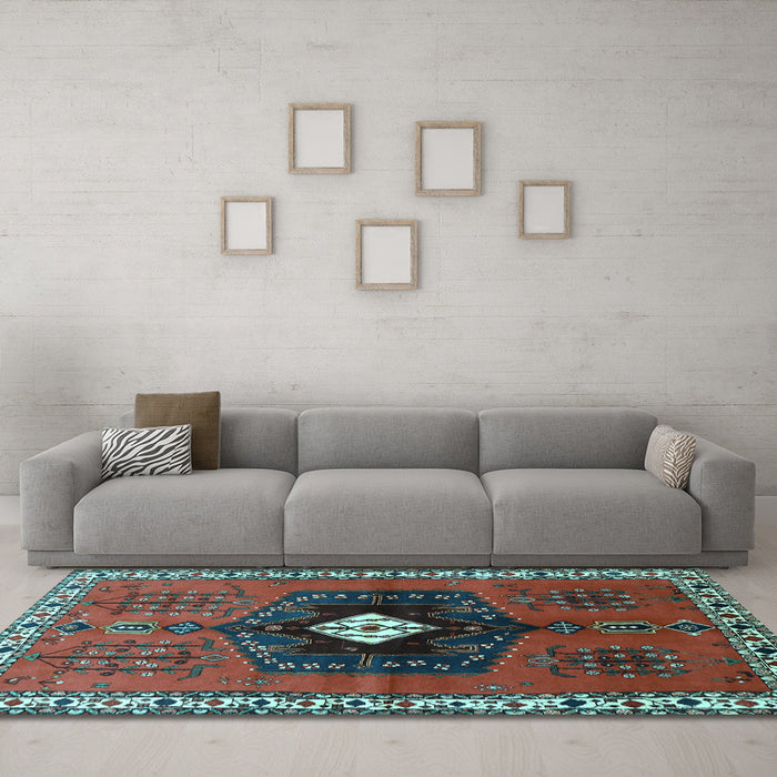 Machine Washable Persian Light Blue Traditional Rug in a Living Room, wshtr742lblu