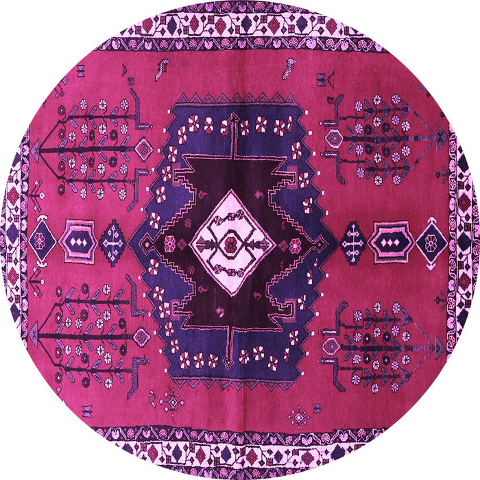 Round Machine Washable Persian Purple Traditional Area Rugs, wshtr742pur