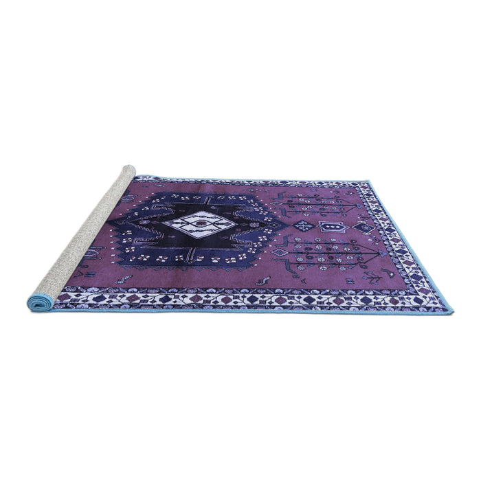 Sideview of Machine Washable Persian Blue Traditional Rug, wshtr742blu