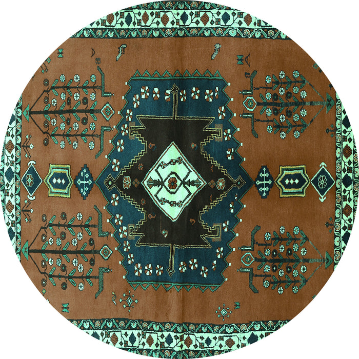 Round Machine Washable Persian Turquoise Traditional Area Rugs, wshtr742turq