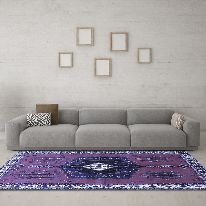 Machine Washable Persian Blue Traditional Rug in a Living Room, wshtr742blu