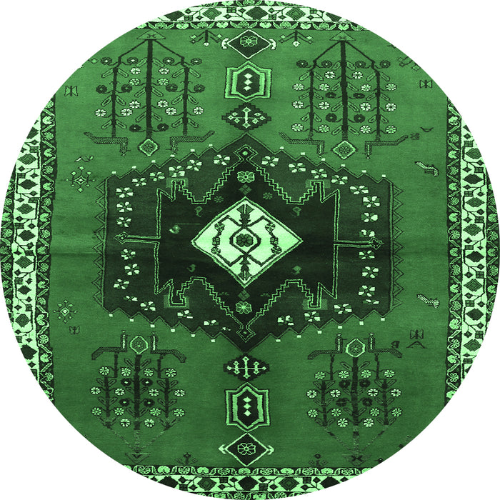 Round Machine Washable Persian Emerald Green Traditional Area Rugs, wshtr742emgrn