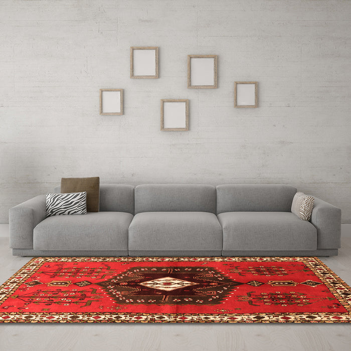 Machine Washable Persian Orange Traditional Area Rugs in a Living Room, wshtr742org