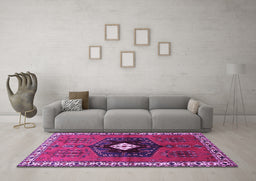 Machine Washable Persian Purple Traditional Area Rugs in a Living Room, wshtr742pur