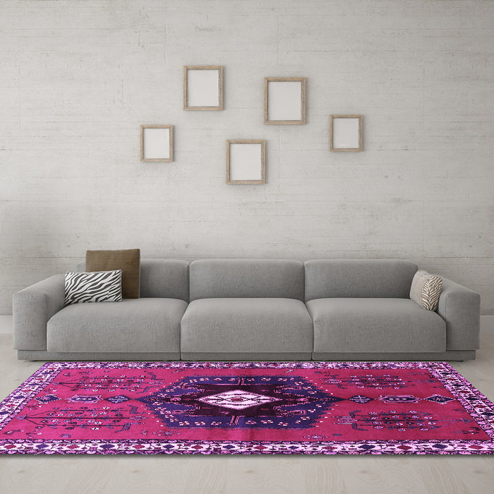 Machine Washable Persian Purple Traditional Area Rugs in a Living Room, wshtr742pur