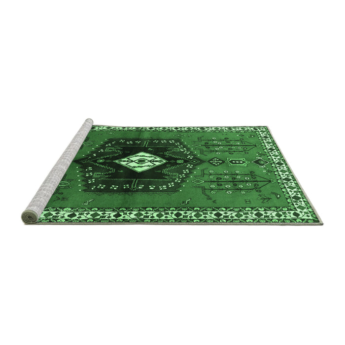 Sideview of Machine Washable Persian Emerald Green Traditional Area Rugs, wshtr742emgrn