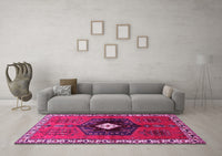 Machine Washable Persian Pink Traditional Rug, wshtr742pnk