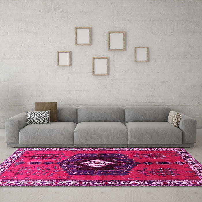 Machine Washable Persian Pink Traditional Rug in a Living Room, wshtr742pnk