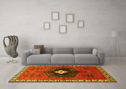 Machine Washable Persian Yellow Traditional Rug in a Living Room, wshtr742yw